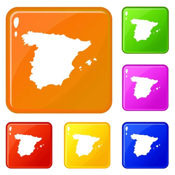 Mapa de España iconos conjunto vector de color — Vector de stock