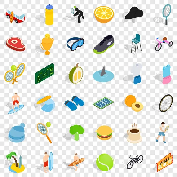 Conjunto de iconos de juego de tenis, estilo isométrico — Vector de stock