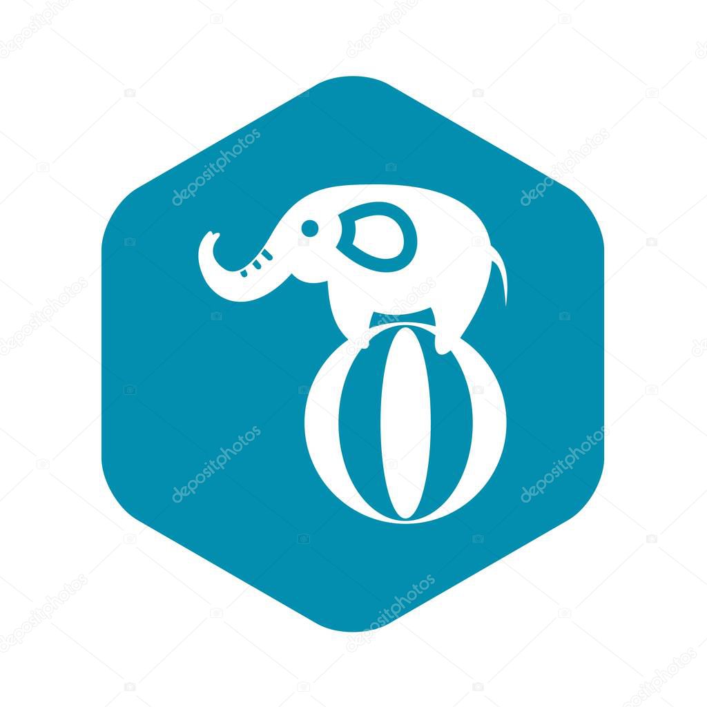 Elephant balancing on a ball icon, simple style
