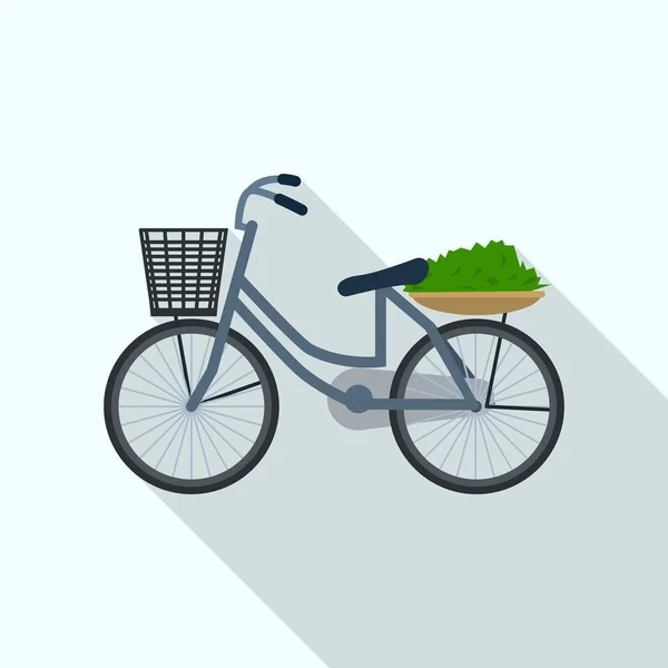 Bicycle with basket icon, flat style — Stock Vector