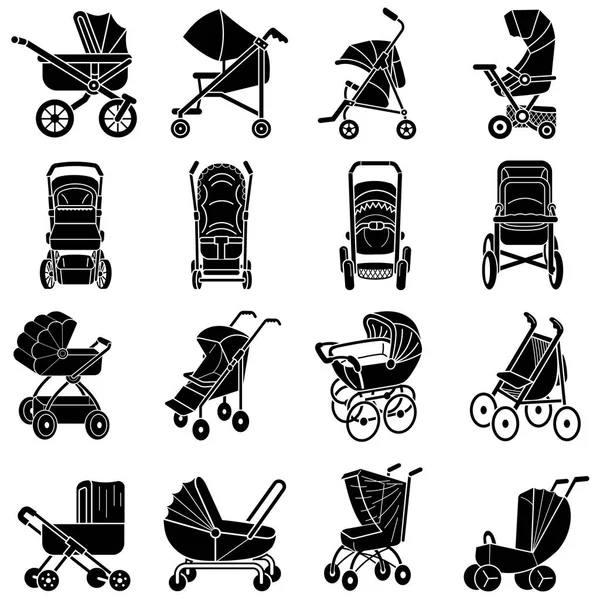 Wózek dziecięcy zestaw ikon, prosty styl — Wektor stockowy