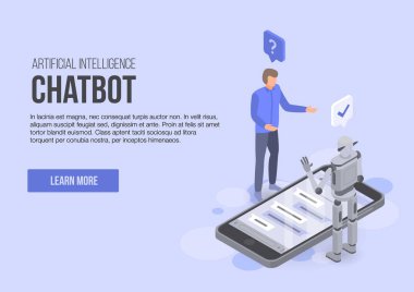 Yapay zeka chatbot kavramı banner, izometrik tarzı
