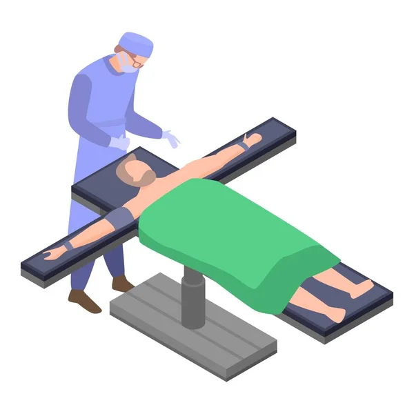 Médecin chirurgien au lit avec icône homme, style isométrique — Image vectorielle