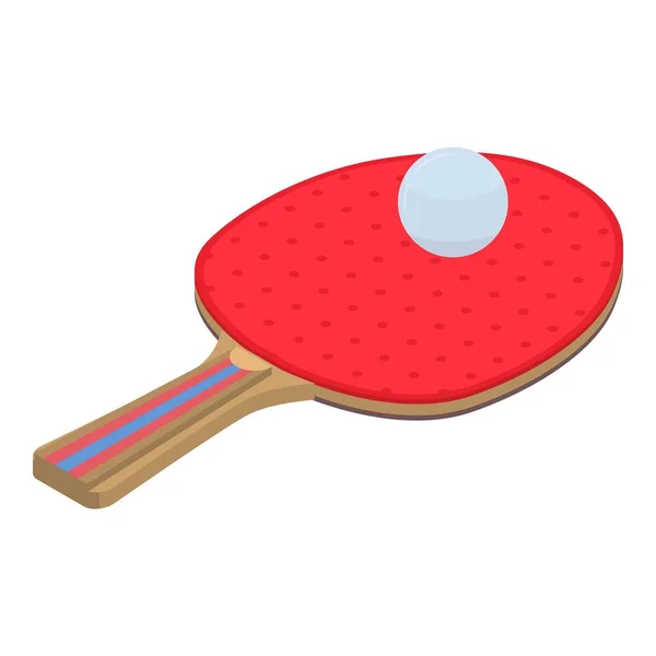 带球形图标的乒乓球拍,等轴测风格 — 图库矢量图片