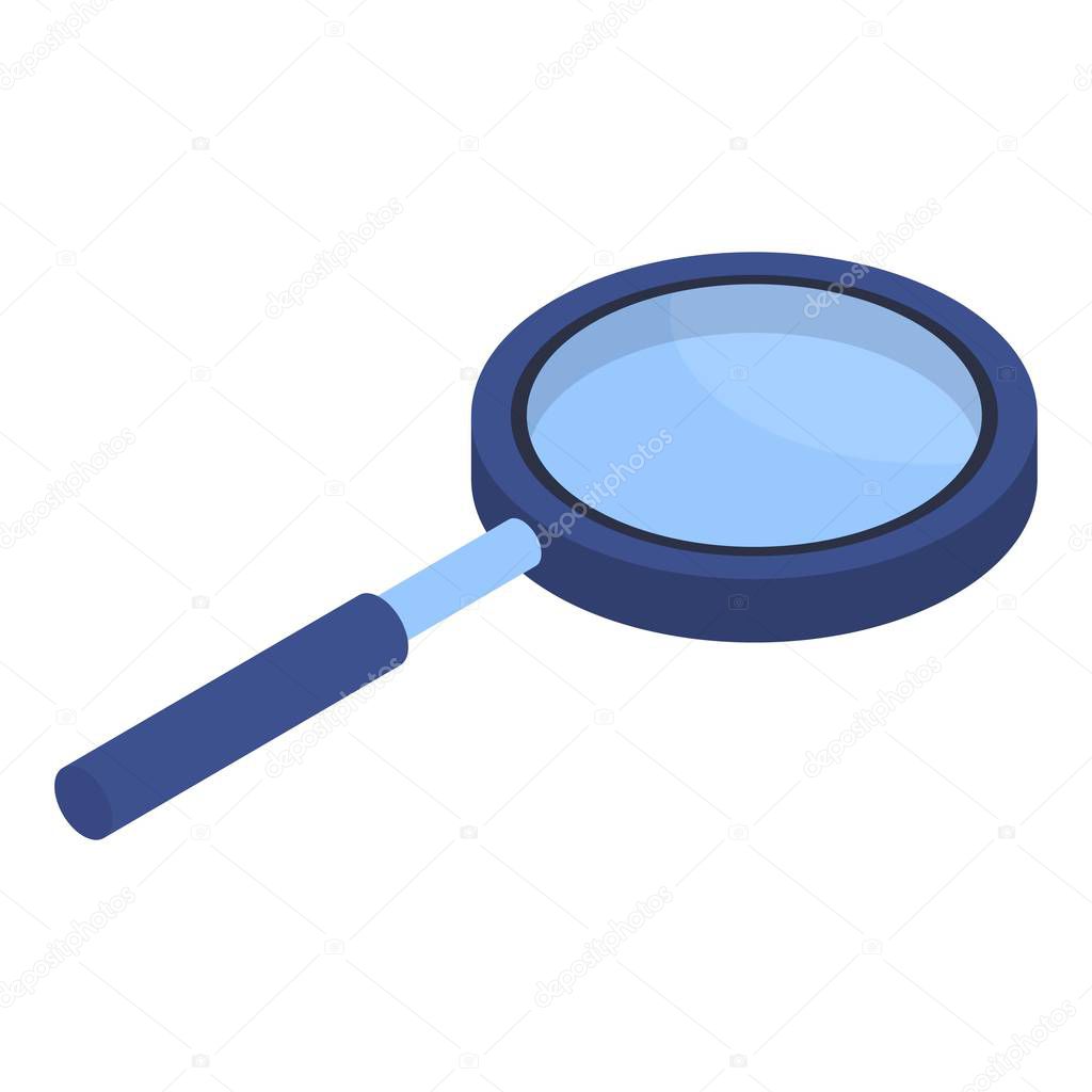 Blue magnify glass icon, isometric style