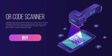 Qr code scanner concept banner, isometric style clipart