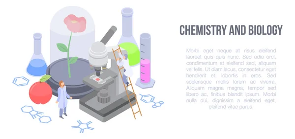 Chemistry and biology concept banner, isometric style