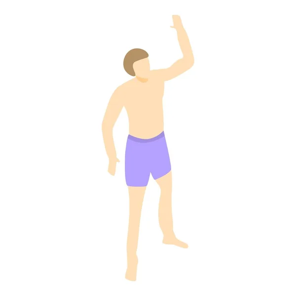 Niño listo para saltar en el icono de la piscina, estilo isométrico — Vector de stock