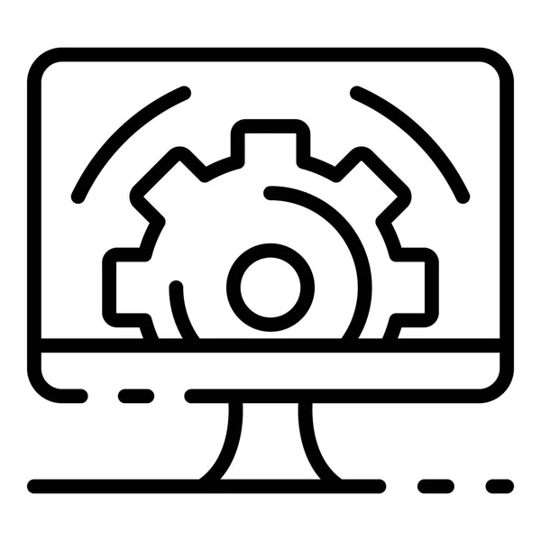 Ingranaggio sullo schermo del computer icona, stile contorno — Vettoriale Stock