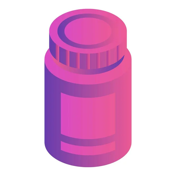 Ícone de garrafa pílula rosa, estilo isométrico — Vetor de Stock