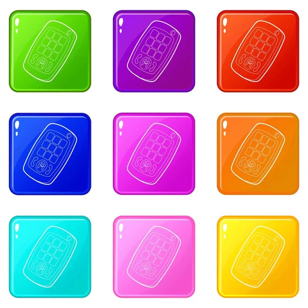 Conjunto de iconos de teléfono móvil de juguete 9 colección de colores — Archivo Imágenes Vectoriales