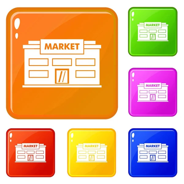 Market icons set vector color — Stock Vector