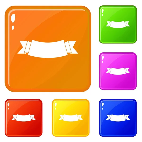 Iconos de banner negro set vector de color — Vector de stock