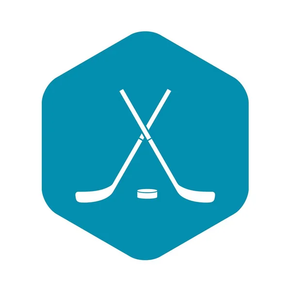 Palos de hockey cruzados e icono de disco, estilo simple — Vector de stock