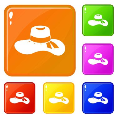 Kadın şapka simgeler vektör renk ayarla