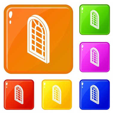 Saray pencere çerçeve simgeler vektör renk ayarla