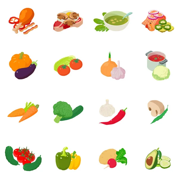 Grönsaks mix ikoner set, isometrisk stil — Stock vektor