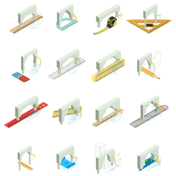 Ensemble d'icônes de réparation de pont, style isométrique — Image vectorielle