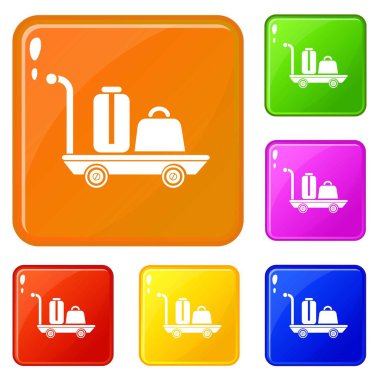 Bagaj arabası simgeler vektör renk ayarla