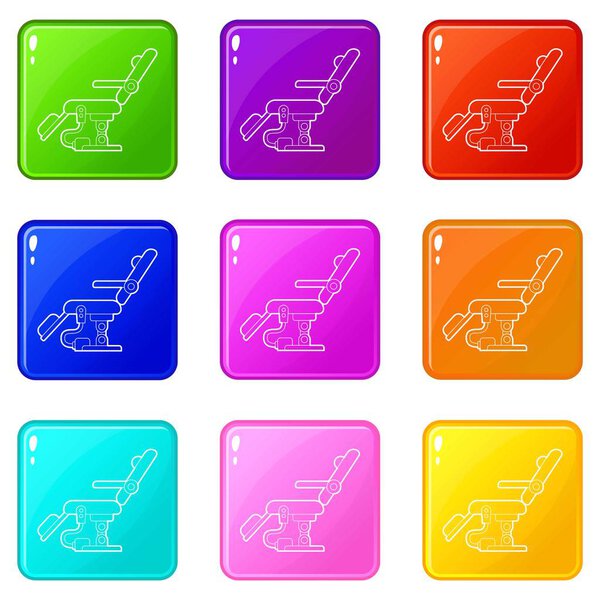 Dental chair icons set 9 color collection