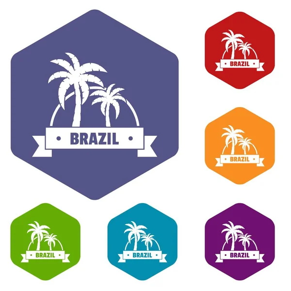 Brésil icônes de palmier vecteur hexaèdre — Image vectorielle