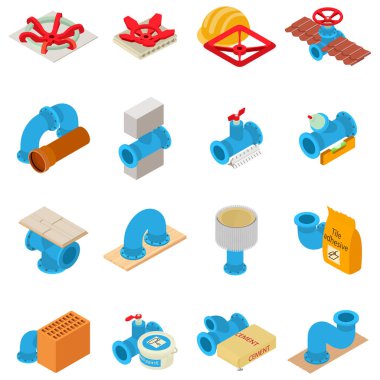 Sıhhi tesisat simgeleri seti, izometrik stil