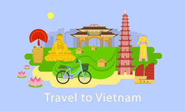 Vietnam konsept afiş, düz tarzı seyahat