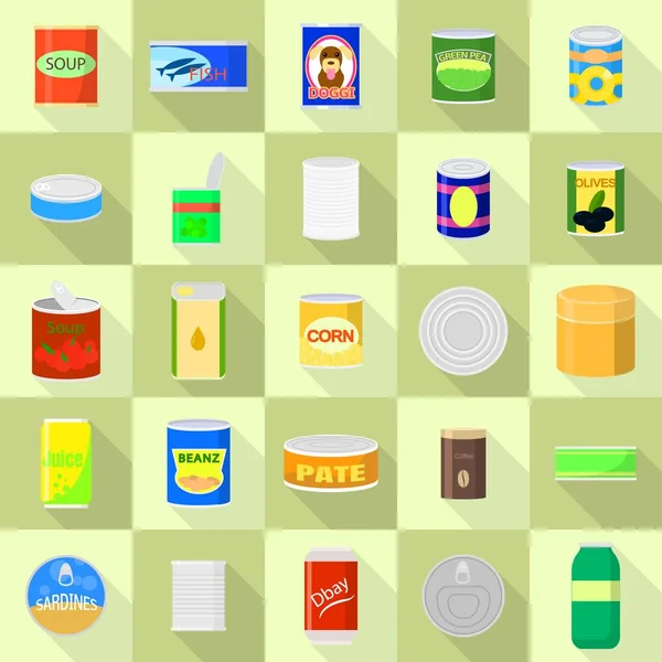 Tin can icons set, flat style — Stock Illustration Tin can icons set, flat style Royalty Free Stock Vectors
