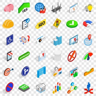 Icons set, izometrik stil gidermek