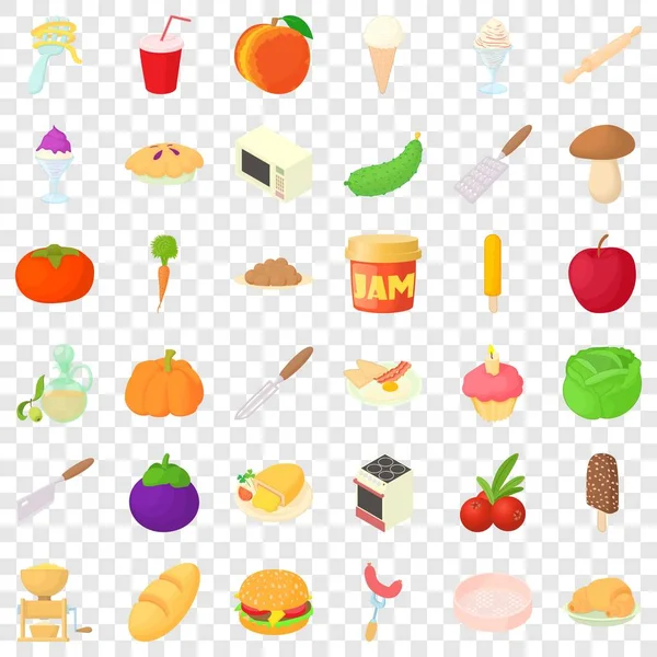 Conjunto de ícones de prato, estilo cartoon — Vetor de Stock