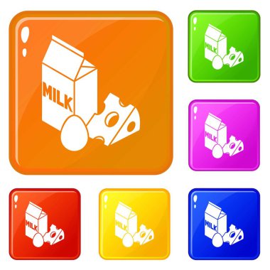 Süt ürün simgeler vektör renk ayarla