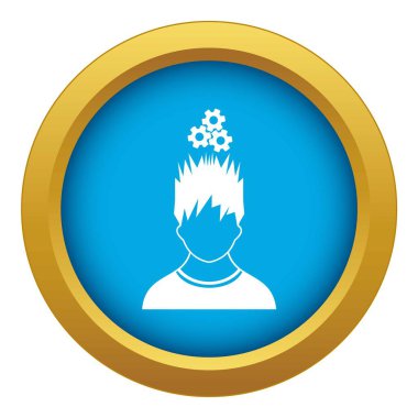 Baş simgesi mavi vektör izole üzerinde metal dişliler ile Adam