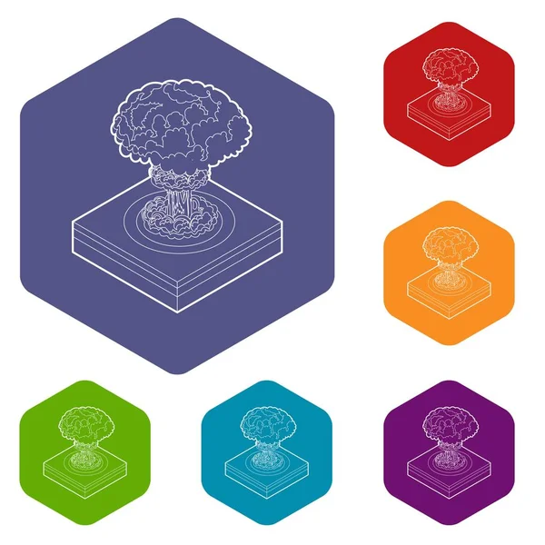 Nucleaire explosie iconen vector hexahedron — Stockvector