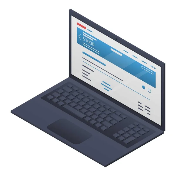 Laptop ícone web banking, estilo isométrico — Vetor de Stock