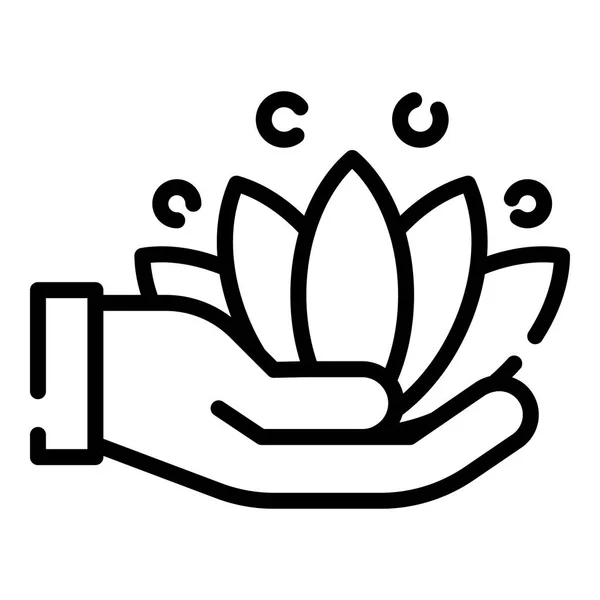Lotus in der Hand Symbol, Umriss Stil — Stockvektor
