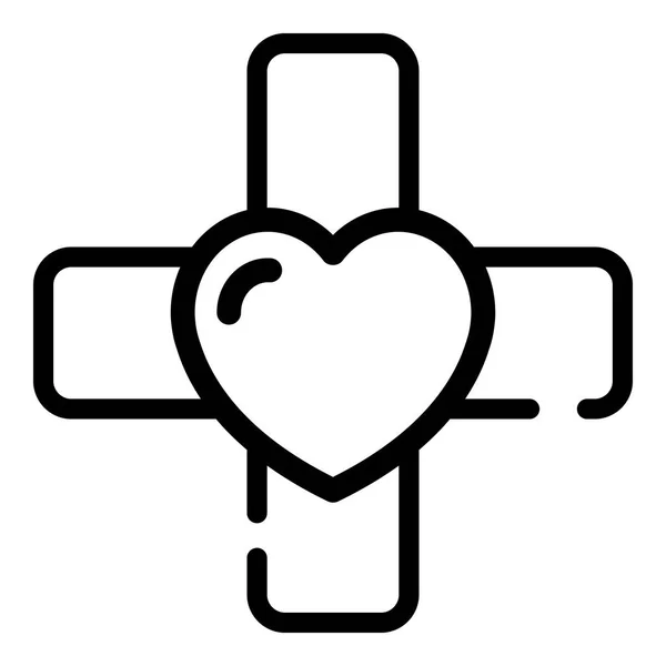 Herz-Kreuz-Symbol, Umriss-Stil — Stockvektor