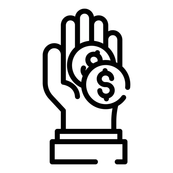 Hand keep dollar coin icon, outline style — Stock Vector