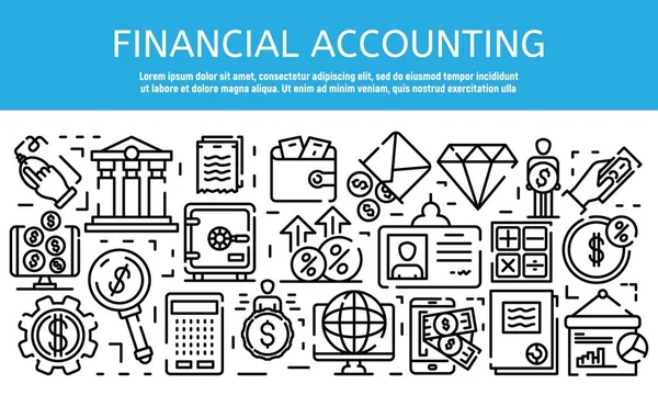 Banner de trabajo contable financiero, estilo de esquema — Archivo Imágenes Vectoriales