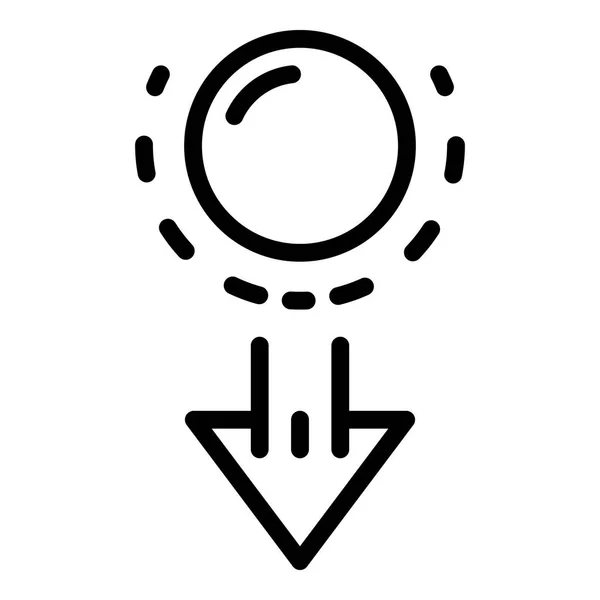 Icono de bola y flecha hacia abajo, estilo de contorno — Vector de stock