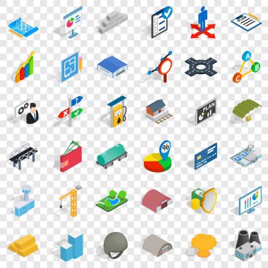 Benzin istasyonu Icons set, izometrik stili