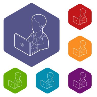 İşadamı dizüstü bilgisayar simgeleri vektör hexahedron kullanarak