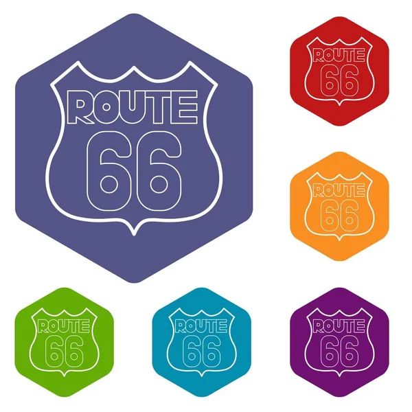 Route 66 icone dello scudo esaedro vettoriale — Vettoriale Stock