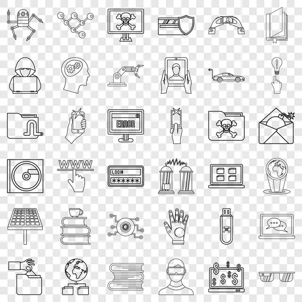 Conjunto de ícones cibernéticos, estilo esboço — Vetor de Stock