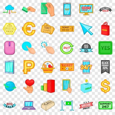 Icons set alışveriş, karikatür tarzı