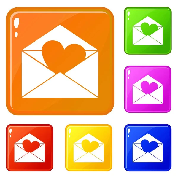 Envelope with Valentine heart icons set vector color — Stock Vector