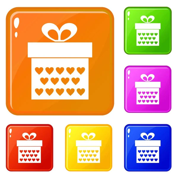 Caja de regalo con lazo de cinta iconos conjunto vector de color — Vector de stock