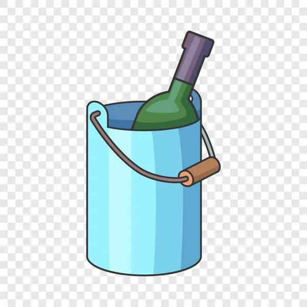 Botella de vino con icono de cubo de hielo, estilo de dibujos animados — Vector de stock