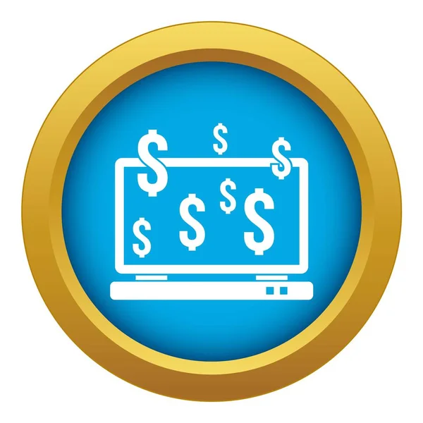 Computer monitor en dollarteken pictogram blauwe vector geïsoleerd — Stockvector