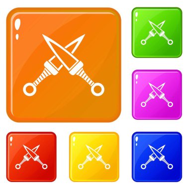 Çapraz japon hançerleri simgeleri vektör renk ayarlamak