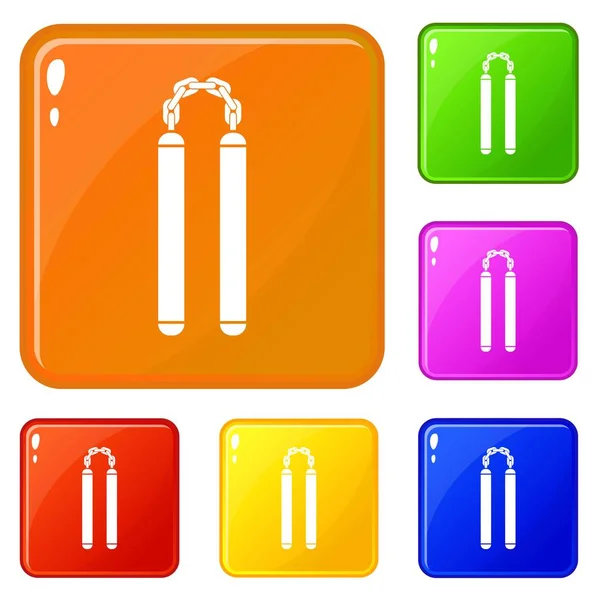 Nunchaku icons set vector color — Stock Vector